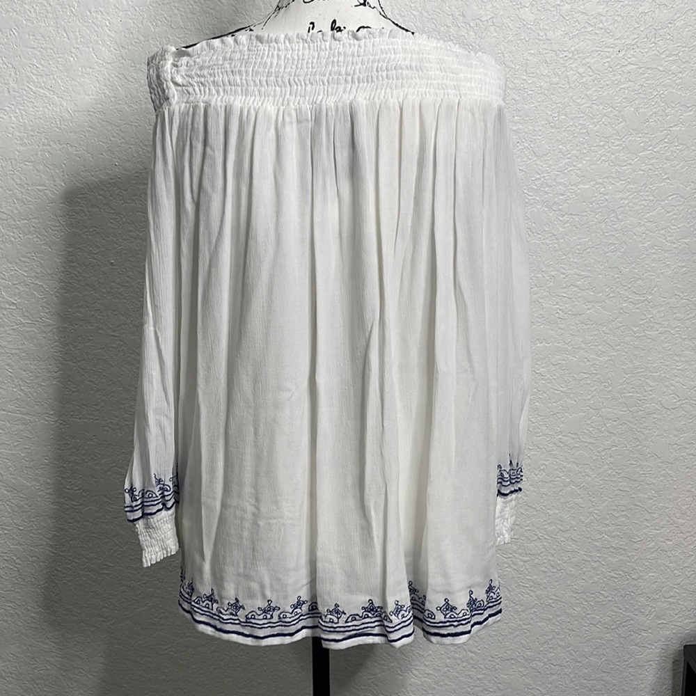 338- REVOLVE Tularosa NWOT White & Blue Off Shoulder Top or Short Dress. Size S. - Picture 4 of 8